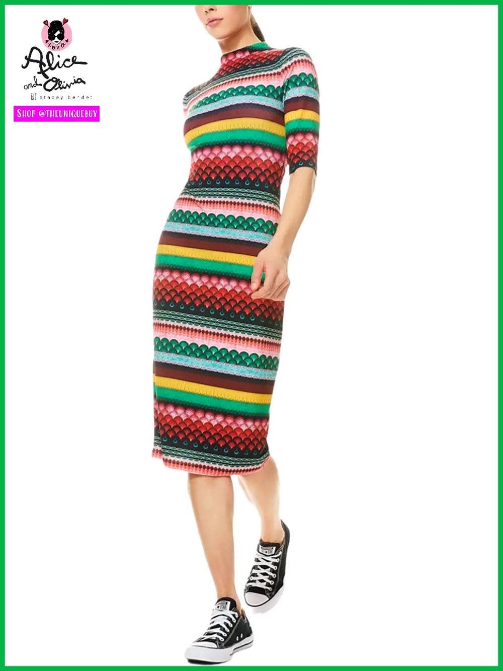 Alice + Olivia Delora Boho Geo Gorgeous Fitted Cocktail Dress